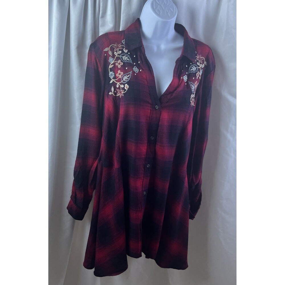 Code  Blue Ries Women’s Red & Black Buffalo Check Plaid Flannel Top Size L